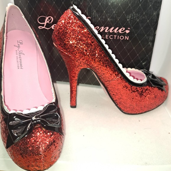 NIB- Size 7 FABULOUS Red Dorothy RED GLITTER 5 inch SEXY Heels - Picture 7 of 8